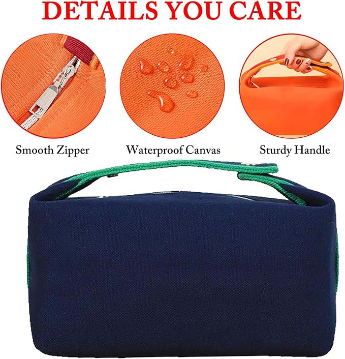 Travel Makeup Bag, Waterproof Canvas Cosmetic Bag Make Up Organizer Case for Women, Large Toiletry Bag Skincare Pouch for Toiletries Accessories Brushes