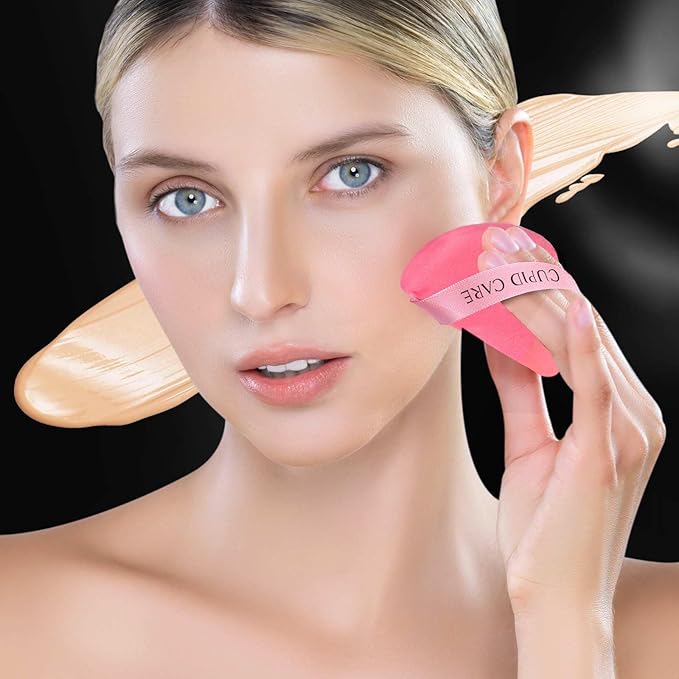 6 Pcs Triangle Powder Puff with 2 Travel Cases, Setting Powder Puffs for Face Powder and Foundation, Velour Makeup Puff for Loose Powder Body Powder, Skin-Friendly, Beauty Makeup Tools-Red