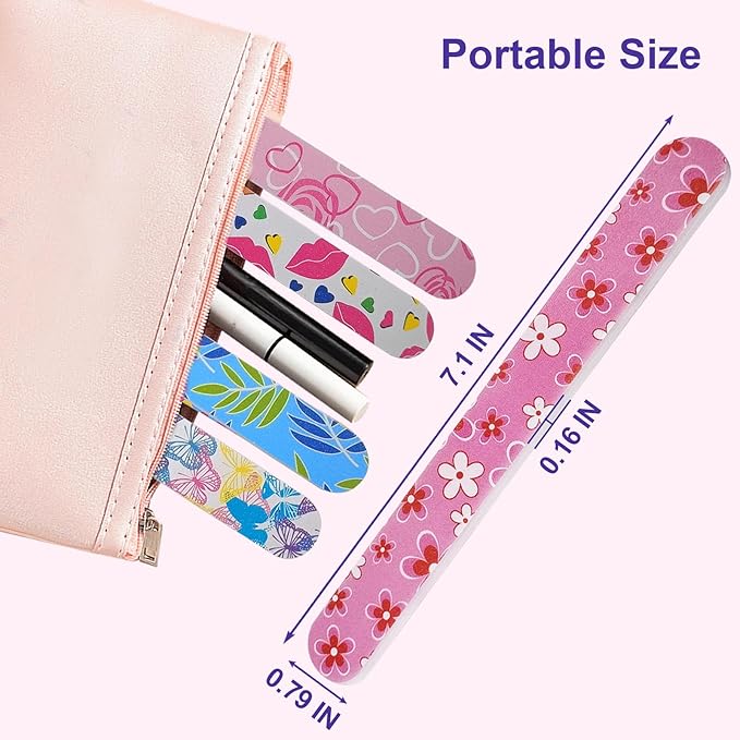 Nail Files (24 Pack), Colorful Emery Board Nail File for Natural Nails Double Sided 180 Grit Professional Fingernails Emory Boards Buffer Manicure Tool Nail Shaping Buffing Smoothing Filers Flowery