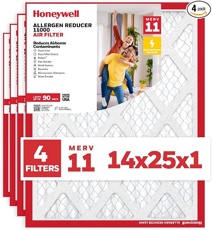 Honeywell 14x25x1 MERV 11 Allergen Reducer 11000 Electrostatic Pleated HVAC AC by HoneywellAirComfort