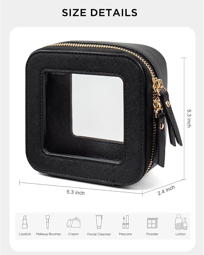 LETGO Clear Makeup Bags Small, Small Makeup Bag for Purse,Mini Clear Makeup Pouch Purse Organizer Fit Carry-on Travel Essentials,Cute Cosmetic Bags Car Accessories for Women (Mini-Black)