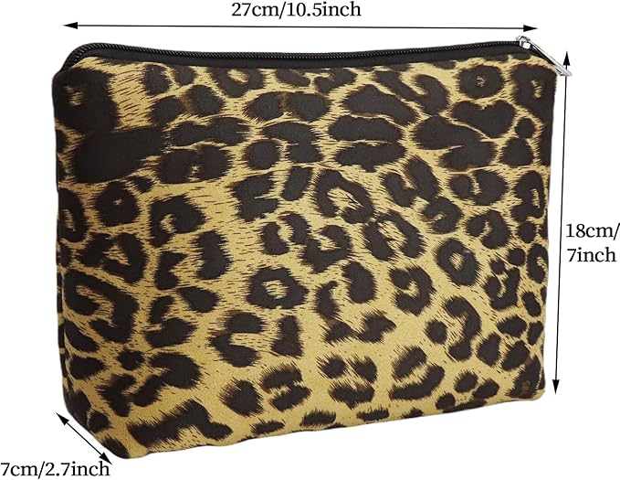 Makeup Bag For Women - Soft and Warm Material Cosmetic Bags Leopard Print Design Ladies Tote Bag,Women's Pencil Case Makeup Organizer with Zipper (Yellow)