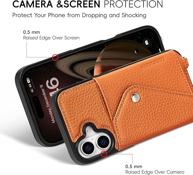 LUCKYCOIN Crossbody Wallet Phone Case for iPhone 17,100% Genuine Leather Wallet Phone Case with Expandable Flip Card Holder,Phone Purse for Women with Adjustable Removable Strap - Pebble Brown
