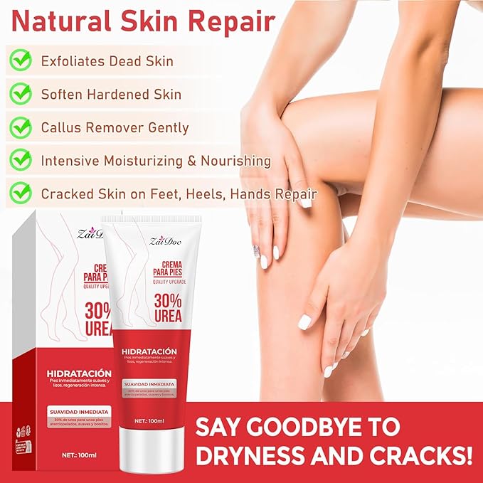 Urea Cream 30 Percent for Feet 3.38 oz, Foot Cream and Hand Cream Maximum Strength with Hyaluronic Acid, Aloe Vera for Deep Moisturizes, Callus Remover