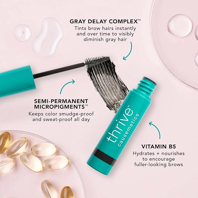 Thrive Causemetics Instant Brow Fix Semi-Permanent Eyebrow Gel, Waterproof Tinted Eye Brow Gel with Vitamin B5, Smudge-Proof, Vegan & Cruelty Free, April (Cool Brown)