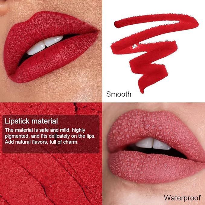evpct 8Pcs Nude Pink Beige Ruby Rose Red Brown Mauve Matte Lipstick and Lip Crayon Lip Liner Pencil Pen Set for Women labial labiales mate magicos 24 horas originales pintalabios permanente 24 horas
