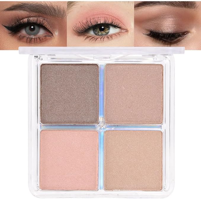 evpct Eyeshadow Quad Palette, Taupe Bronze Champagne Peach Pink Nude Glitter Shimmer Metallic Matte High Pigment Eye Shadow Palette Makeup for older Women, Smudge Proof Vegan Cruelty-free Sheerly Nude