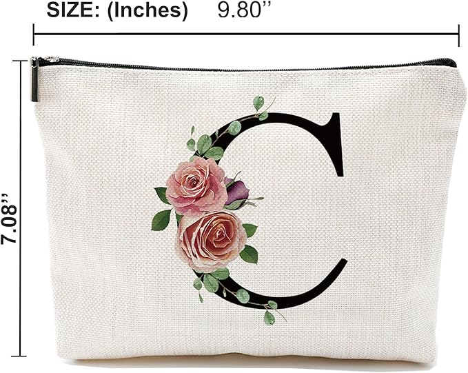 Initial A-Z Personalized Letter Makeup Bag, Monogrammed Bridesmaid Gifts/Presents Cosmetic Bag, Portable Stationery Storage Organizer Pouch, Friendship Love Travel Makeup Bags