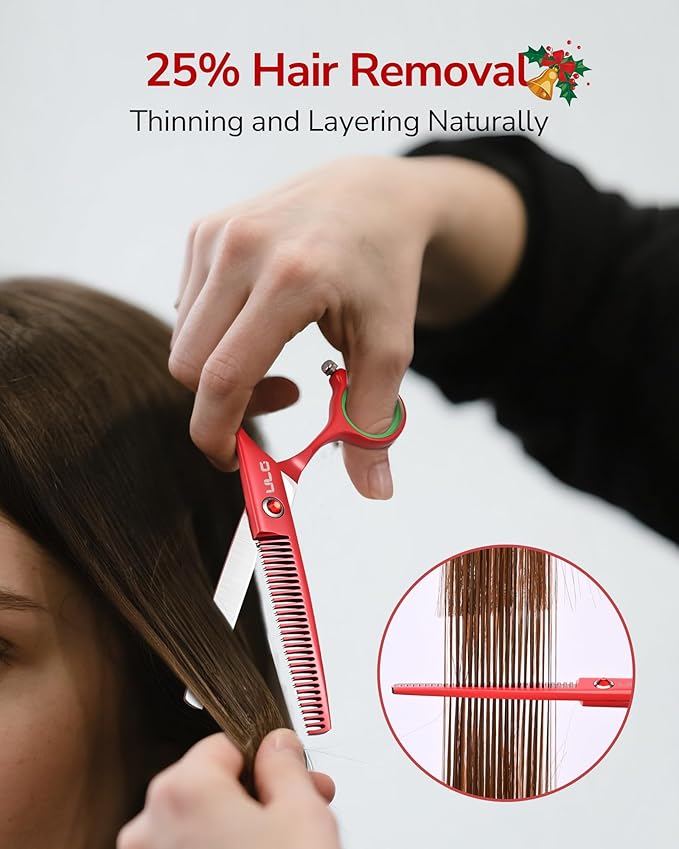 ULG 6.5" Hair Thinning Scissors, Japanese Stainless Steel, Professional Texturizing Shears, Barber’s 30-Tooth Blending Thinner for Stylist & Home Use, Christmas Gifts for Women Men Family Red