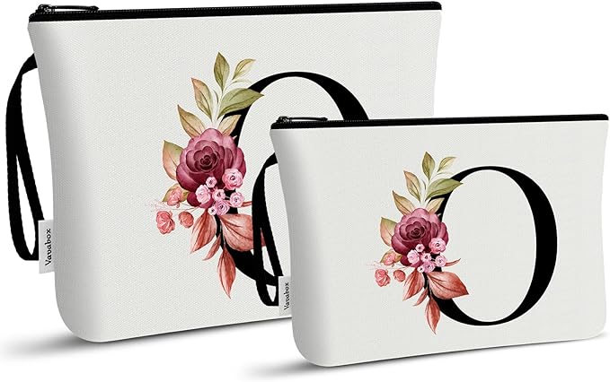 Vavabox A-Z Personalized Makeup Bag, Birthday Gifts for Women Mom, Gifts for Best Friend, Bride Bridesmaid Cosmetic bag (O, 03-White Set)