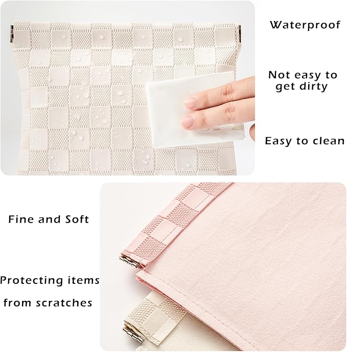 Leather Pocket Cosmetic Bag for Purse,Coin Purse Lipstick Cosmetic Accessories Organizer, Travel Kit Storage Pouch,Waterproof Portable No Zipper Self-closing (Black+Pink)