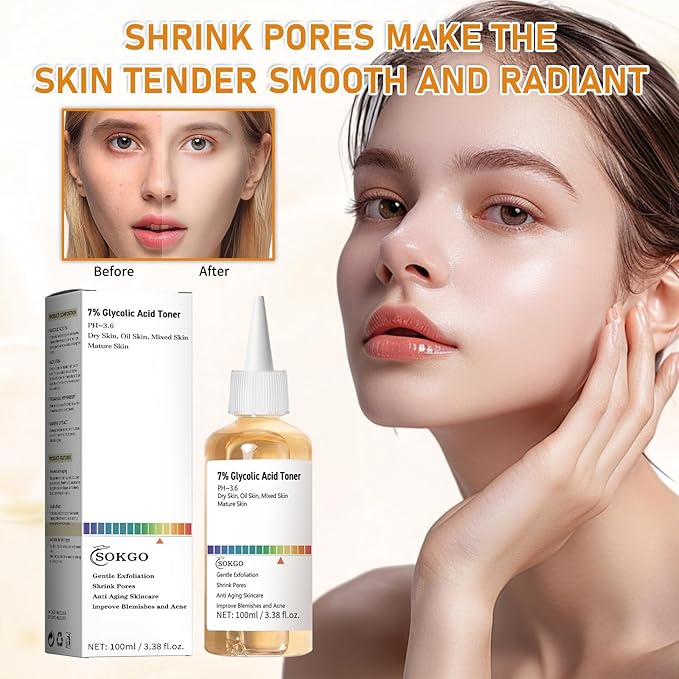 7% Glycolic Acid Exfoliating Toner, Exfoliating Facial Toner, Pore Minimizing Toner, Smooth Skin, Even Tone, Hydrating Formula