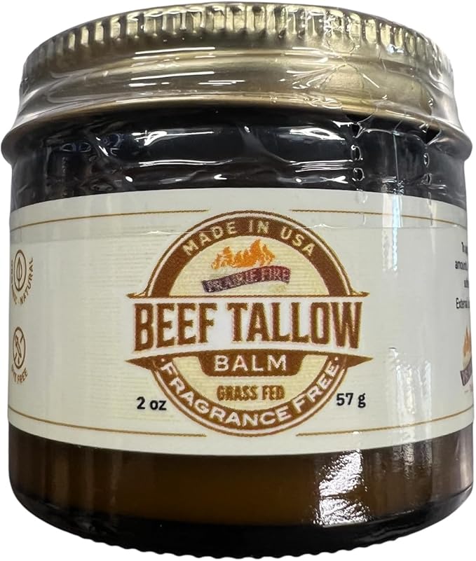 Grass Fed Beef Tallow Balm - 2 oz - Grown and Made in USA - Organic Grass Fed and Finished Tallow - Moisturizing Skin Care Fragrance Free