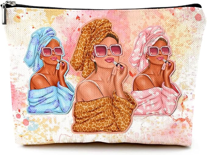 Cute Makeup Bag for Purse Canvas Waterproof Funny Cosmetic Bags for Women Zipper Travel Toiletry Pouch-Fashion Clipart African American Makeup Bags