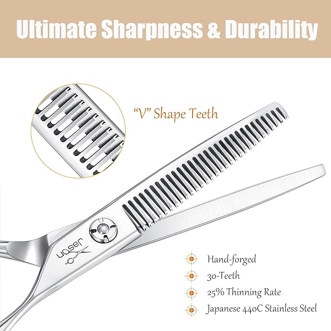 JASON 6" Blending Hair Scissors, 30 Teeth Hair Thinning Scissor Professional Trimming Hair Cutting Shears for Barber, Hairdresser, Stylist, Women and Men, Japanese 440C Stainless Steel Christmas Gift