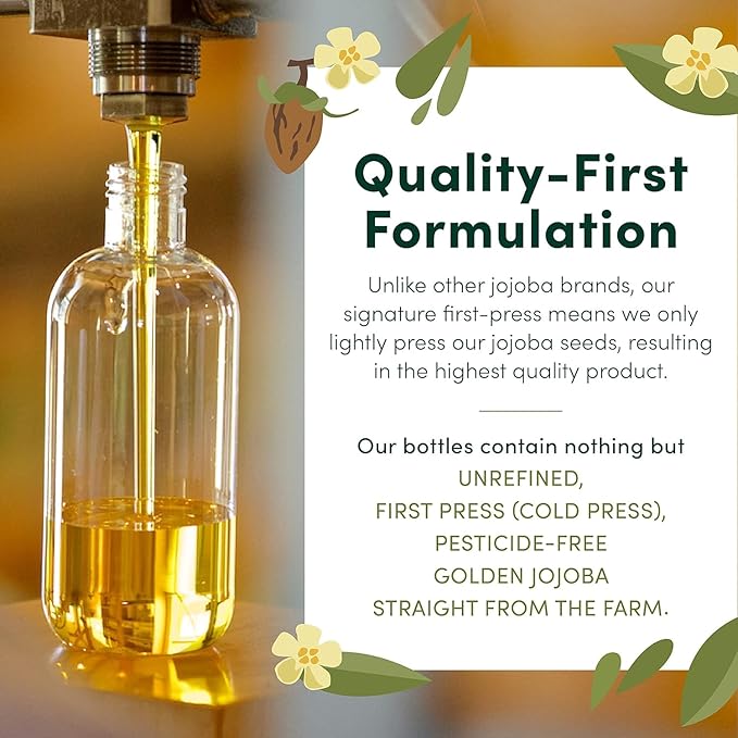 HobaCare Natural Jojoba Oil Bulk - 100% Pure Unrefined Carrier Oil for Skincare, Hair, Face, Beard, Scalp Massage, Bath - Hexane-Free, Long Shelf Life (64 oz Half Gallon)