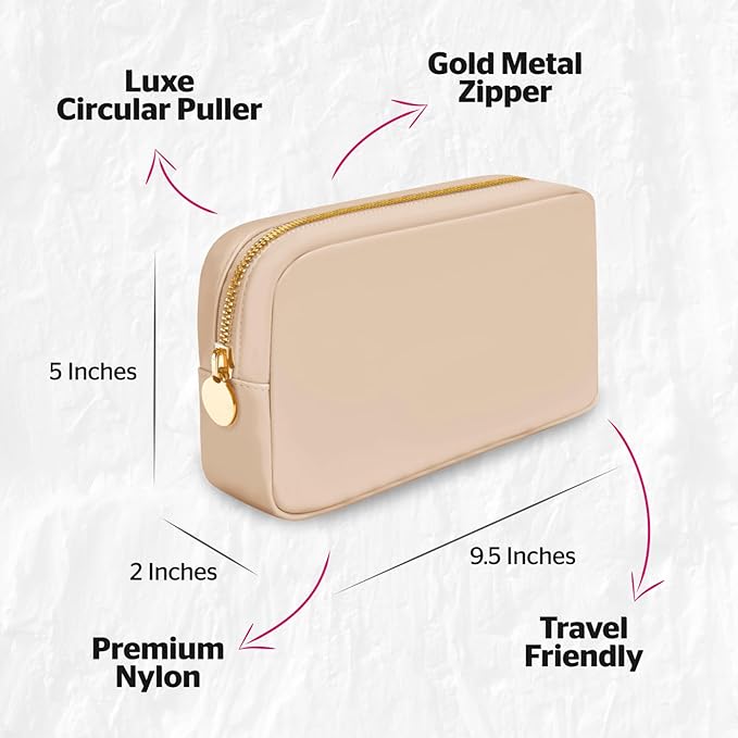 DANCOUR Nylon Makeup Bags for Women Large Preppy Travel Toiletry Pouch Cosmetic Bag Makeup Organizer