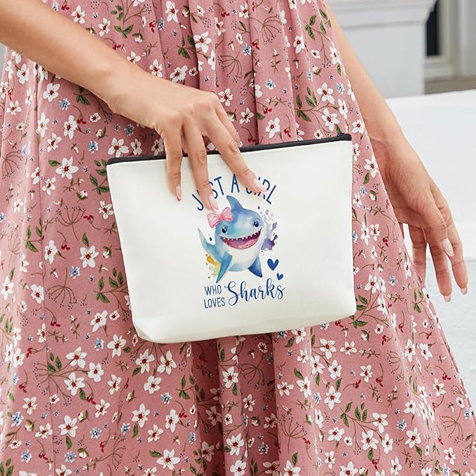 Shark Makeup Bag for Girls, Cute Shark Gift for Women, Gifts for Sharks Lovers, Small Shark Lover Travel Cosmetic Bag Zipper Pouch for Daughter granddaughter, Cool Shark Lovers Gifts for Birthday