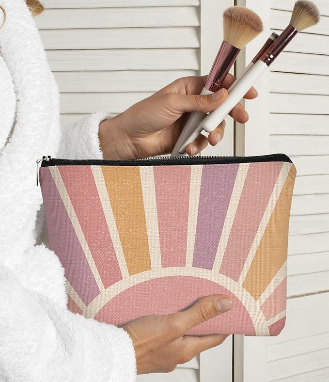Boho Gifts Small Pink Makeup Bag Gifts for Women,Sunshine Boho Cosmetic Bag, Bohemian Makeup Bag Organizer,Christmas Birthday Gifts for Mom Friend Sister Wife Teacher