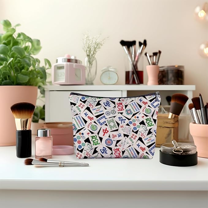Mahjong Gifts Cosmetic Bag - Mahjong Makeup Bag Women's Zippered Bag for Purse, Mahjong Cosmetic Bags for Women