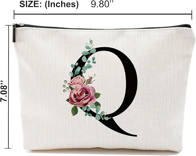 Initial A-Z Personalized Letter Makeup Bag, Monogrammed Bridesmaid Gifts/Presents Cosmetic Bag, Portable Stationery Storage Organizer Pouch, Friendship Love Travel Makeup Bags