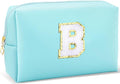 Gifts for Girls Initial Makeup Bag Personalized Cosmetic Bag with Zipper Cute Travel Toiletry Bag Waterproof PU Preppy Makeup Pouch Birthday Gift for Teen Girls Women(Blue B)