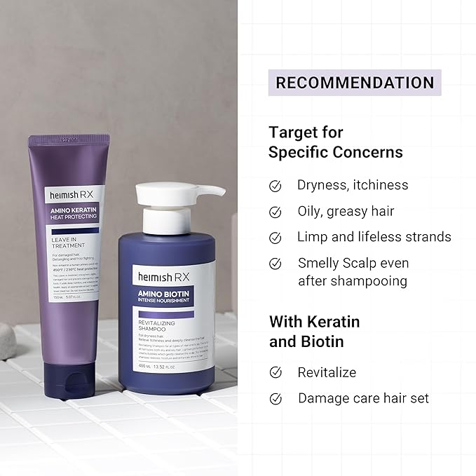 HEIMISH RX Amino Biotin Revitalizing Shampoo - Hair Treatment for Gentle Cleansing, Hydrating, Volumizing, Itchiness Relief, For All Types of Hair & Scalp with Amino Acid, Biotin, 400ml (13.52 fl.oz)