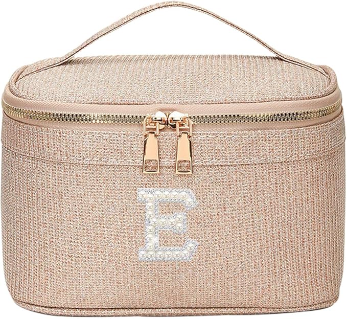 EURYNOME Makeup Bag with Custom Letter E, Water-Resistant Travel Organizer Pouch, (8.3x5.1x5.1 Inch) Cosmetic Case for Women