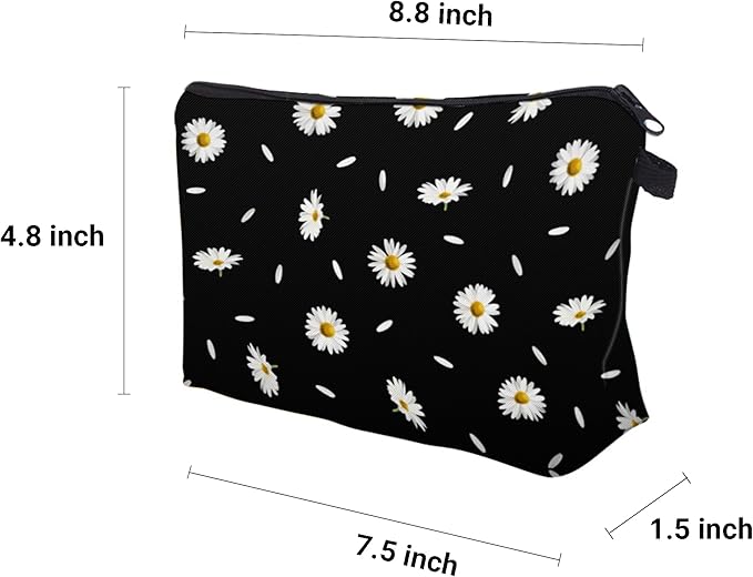 Cute Travel Makeup Bag Cosmetic Bag Small Pouch Gift for Women (Daisy Black)