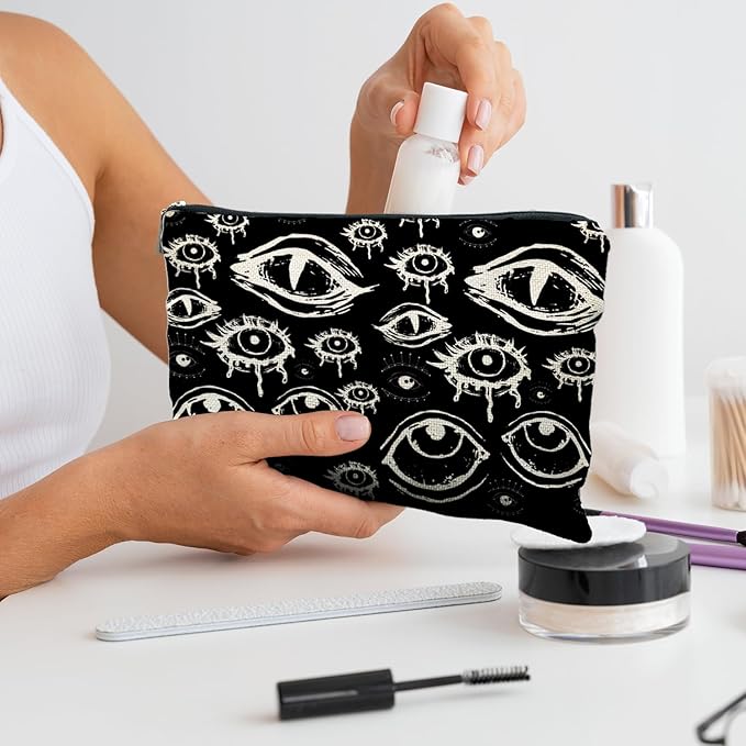 Goth Makeup Bag, Mystical Gothic Evil Eyes Witchy Cosmetic Bag Toiletry Bag for Women, Witch Stuff, Halloween Makeup Bag, Halloween Gifts for Women