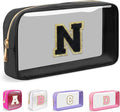Small Clear Personalized Initial Makeup Bag,Nylon Preppy A-Z Chenille Letter Patch Cosmetic Pouch Beach Toiletry Bag,Waterproof Zipper Travel Purse Storage Bag Organizer for Women Girls(Black-Black N)