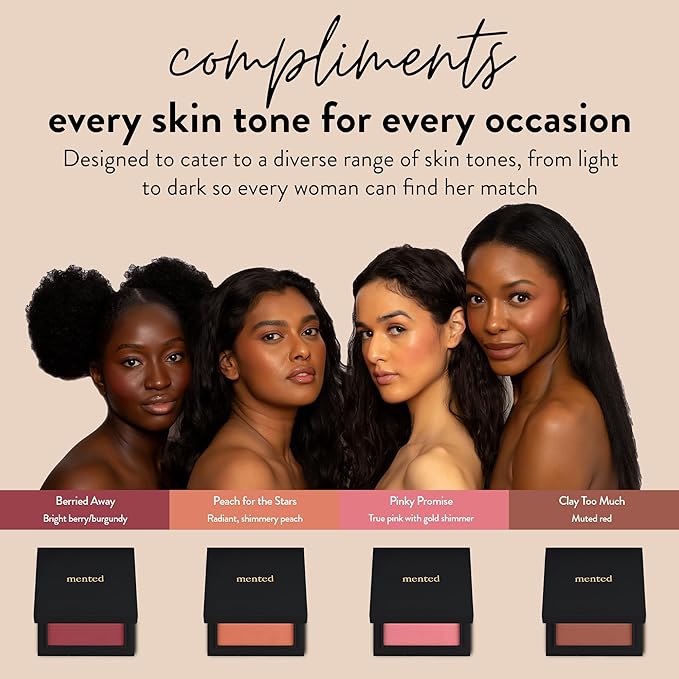 Mented Cosmetics Made in Italy, Cruelty Free Makeup, Vegan, Paraben Free, Shimmer Cheek Blush Palette for Face, Powder Face Blush for Women with Vitamin E, 0.2oz/7g, Pinky Promise