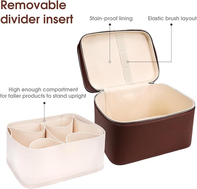 Makeup Case, Large Capacity Waterproof Double Layer Cosmetic Bag with Removable Divider, Double Compartment Brush Organizer, Multi-functional Travel Organizer