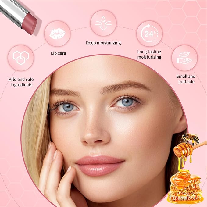 Honey Lipstick, Moisturizing Natural Lip Color, Hydrating Long Lasting Glossy Finish with Honey for Smooth Soft Lips, Smooth Application, Daily Wear (Pink)