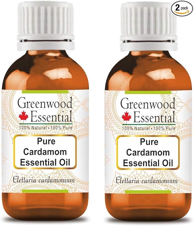 Greenwood Essential Pure Cardamom Essential Oil (Elettaria cardamomum) Steam Distilled (Pack of Two) 100ml X 2 (6.76 oz)
