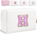 Glitter Initial Letter Makeup Bag, Small Personalized Sequins Letters PU Leather Cosmetic Bag Portable Waterproof Makeup Zipper Pouch, Shine Handbag Organizer Travel Bag Gifts for Women&Girls(White-H)