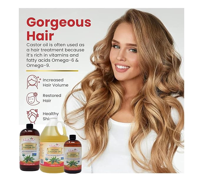 Verdana Organic Castor Oil – 32 Fl Oz Bulk Size – Cold Pressed, Unrefined, Hexane-Free – USDA Organic – Natural Moisturizer for Hair Growth, Eyelashes, Skin, Scalp & Castor Oil Packs