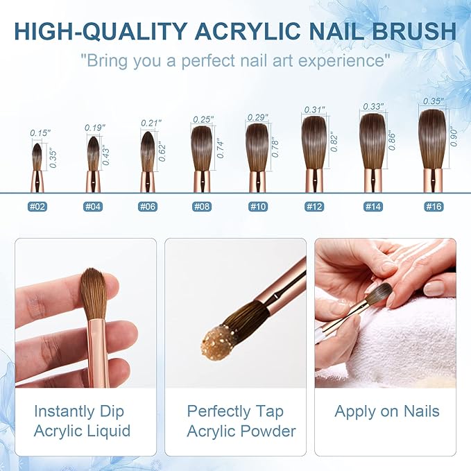 Acrylic Nail Brush Size 16, 100% Real Kolinsky Art Nail Brush for Acrylic Powder Application, Handmade Women Manicure Nail Extension Tool for Professional DIY Home Salon and Beginners