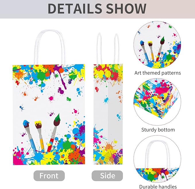 Durony 16-Piece Party Favor Bags with Handles - Tissue Paper Gift Bags for Birthday, Art Themed Party Supplies (8.6 x 6.2 x 3.1 Inches)