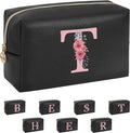 Personalized Initial Makeup Bag, Birthday Gifts for Women and Girls, Small Makeup Pouch Travel Toiletry Bag, Make Up Organizer Bag Gift Trendy Stuff for Friend Mom Teacher, Black