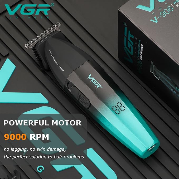 VGR 906 Fresh Fade Professional Hair Trimmer, 9000rpm Zero Gapped Beard Trimmer for Men, DLC T-Blade Cordless Hair Clipper for Barbers and USB Rechargeable, Green