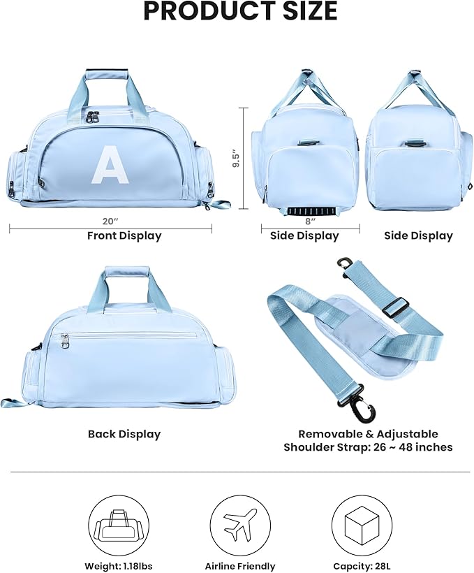 Teenager Girl Gift Ideas, Initial Gym Bags with Shoe Compartment, Dance Bag for Girls, Monogram Kid Overnight Bags, Travel Duffle Tote-Festival Gift for Daughter Granddaughter (Letter L)