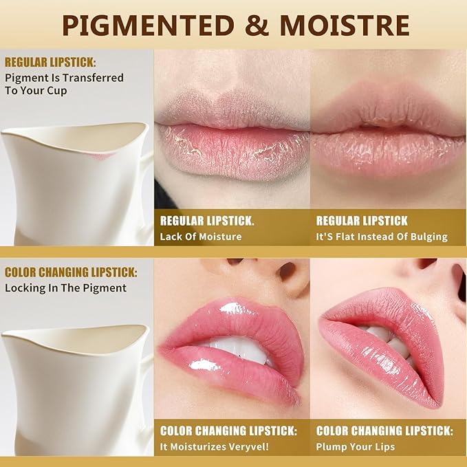 Transferproof Color Changing Lipstick with Gold Foil & 24H Moisturizing Glossy Shine – PH Reactive Long Lasting Mood Lipstick for Women, Deep Nourishment Lip Balm, Non-Fading Lip Gloss (1Pcs)