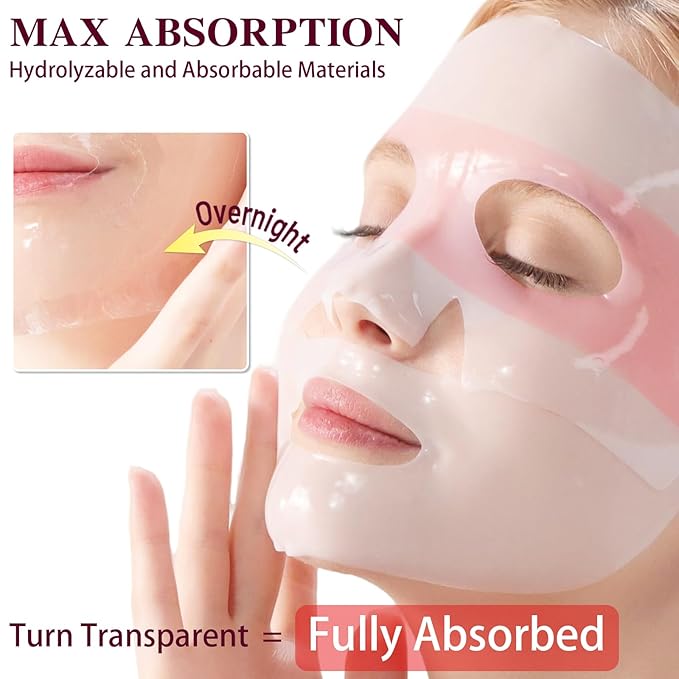 Overnight Collagen Face Mask, Deep Hydrating Sheet Masks for Glass Glow and Skin Lifting Boost, Jelly Facial Mask for Women with Ginseng, Dry Skin, 37gx4ea(Pink)