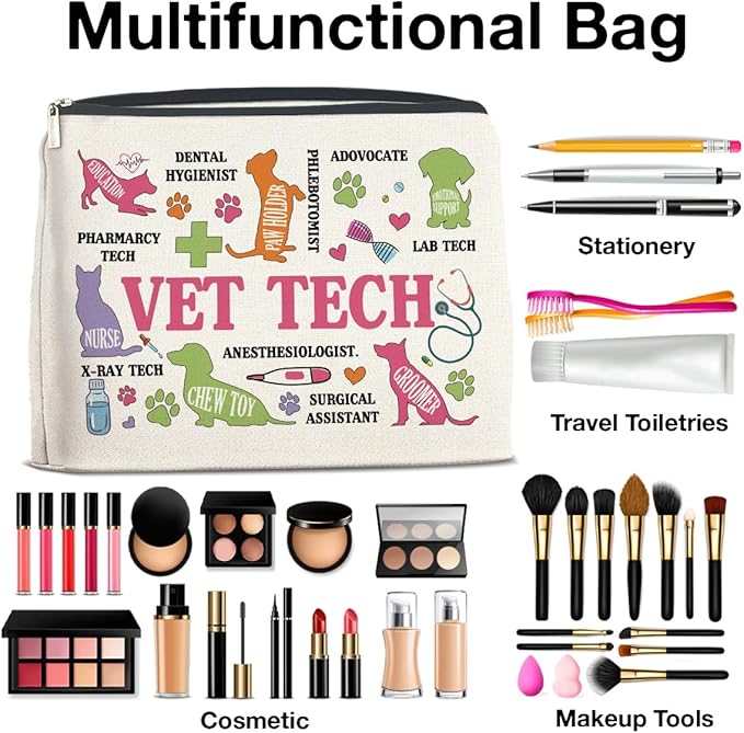 Vet Tech Gifts Veterinary Technician Makeup Bag Best Veterinarian Gifts for Woman, Funny Vet Tech Gift Cosmetic Bag Zipper Makeup Pouch