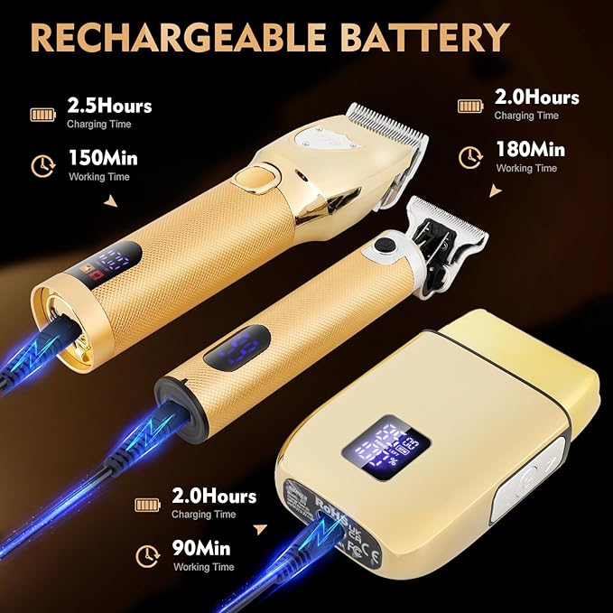 Hair Clippers for Men Professional, Cordless Beard Trimmer & Electric Shavers for Men, Mens Hair Clippers and Trimmer Kit for Barber with Case, Gold