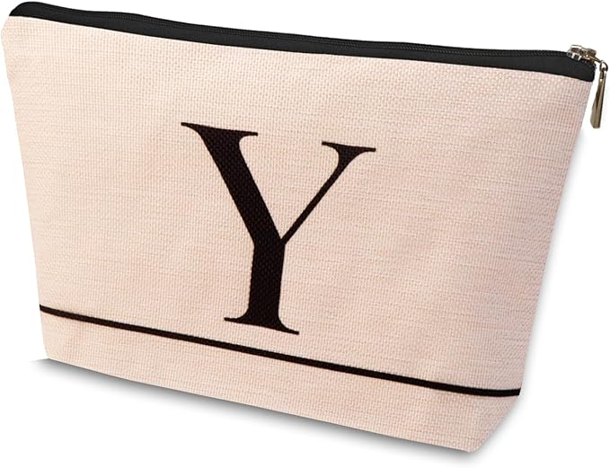 Letter A-Z Initial Personalized Makeup Bags, Birthday Gifts for Women, Monogrammed Gifts for Women Mom Sister Best Friend Bride Bridesmaid, Mothers Day, Christmas, Small Travel Cosmetic Bag (Y)