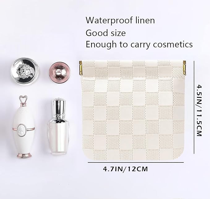 Leather Pocket Cosmetic Bag for Purse,Coin Purse Lipstick Cosmetic Accessories Organizer, Travel Kit Storage Pouch,Waterproof Portable No Zipper Self-closing (White/Small)