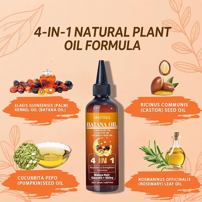 Batana Oil for Hair Growth, 4-In-1 Batana Oil,Pumpkin Seed,Rosemary, and Castor,Nourishes hair for Men Women 2pcs