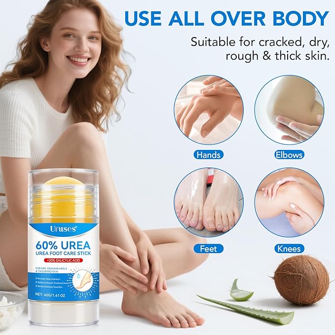 2Pack Urea Cream 60% plus Salicylic Acid 2% Urea Foot Care Stick,Foot Cream for Foot Callus Remover, Feet Moisturizer Stick for Dry Cracked Heels, Hands, Knees,Hydrating Heel Balm, Easy To Use